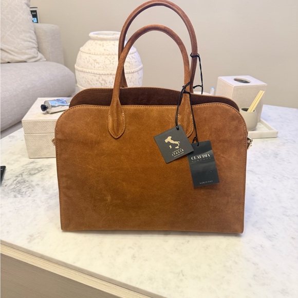 VIRAL CLAUDIA FIRENZE COGNAC SUEDE LEATHER TOTE SATCHEL BAG NWT - Picture 3 of 16